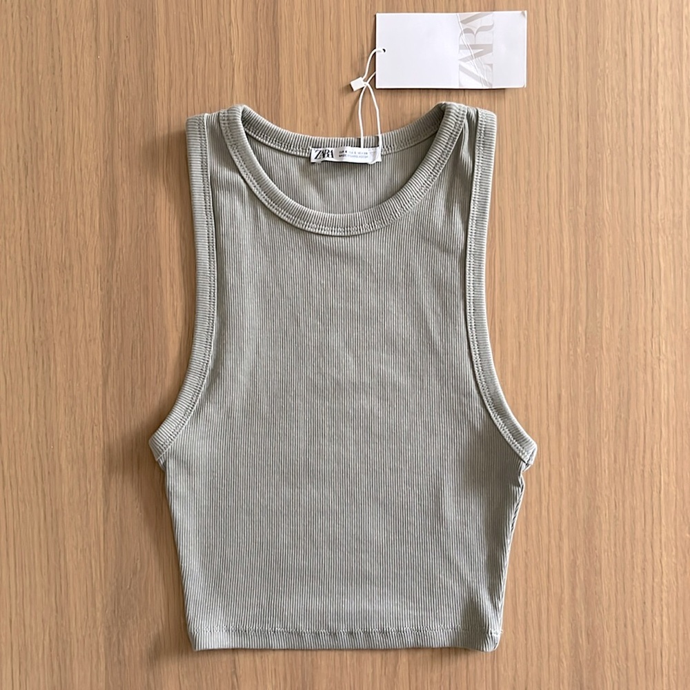 Zara, Women’s cotton cropped tank top, grey size S